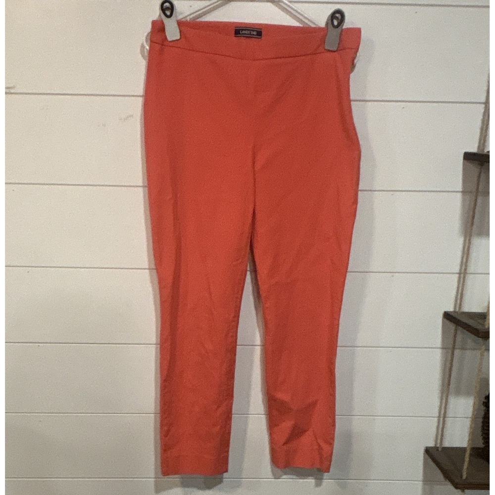 Lands' End Coral Orange Cotton Blend Dress Pants Slim Leg Flat Front Mid Rise 8T